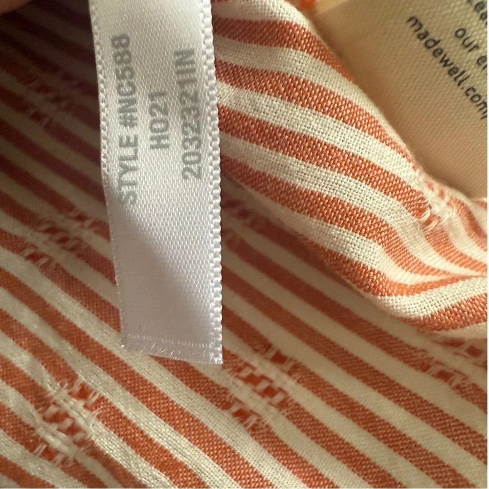 Madewell Puff Sleeve Button Front Cropped Embroidered Stripe Size Medium